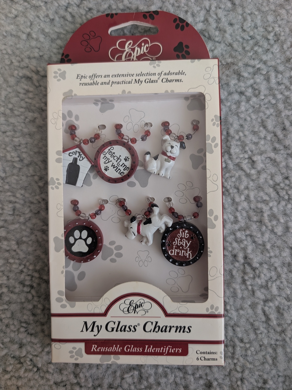 My Glass™ Charms Reusable Wine Glass Identifiers - Red/White Dog Set